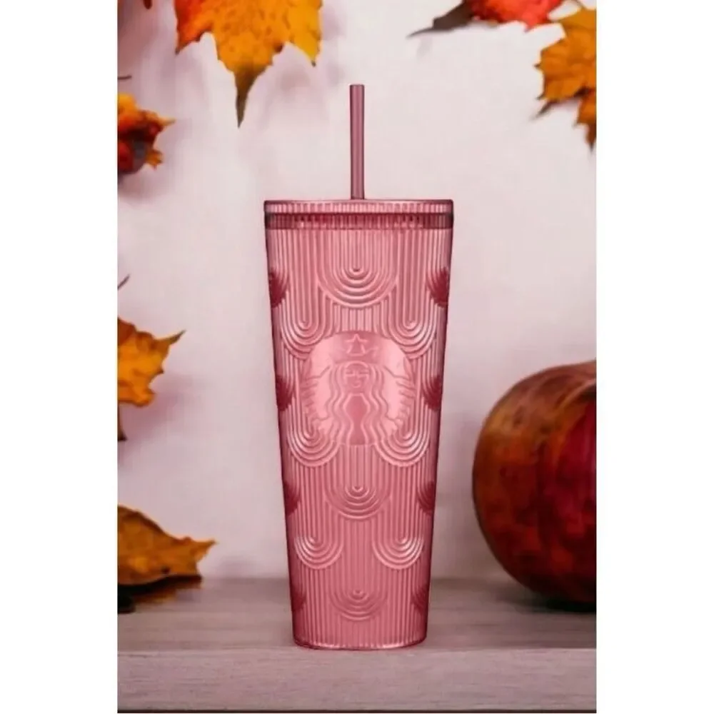 Starbucks Dusty Rose Pink Shimmer Shell Mermaid Scales Cold Cup Tumbler 24 oz